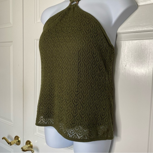 Lane Bryant Top Open Crochet Halter Tank Sweater Twin Set 18/20 Olive Coastal - Picture 6 of 10